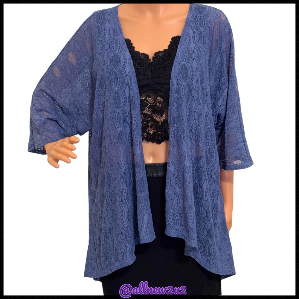 Lularoe Lindsay Kimono Duster Deep Slate Blue Lace
